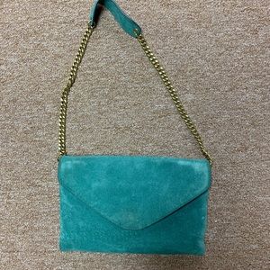 J Crew Teal Suede Envelope Purse
